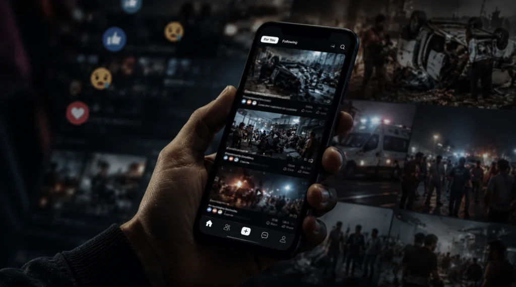 Social media feed showing accident and violent-event videos