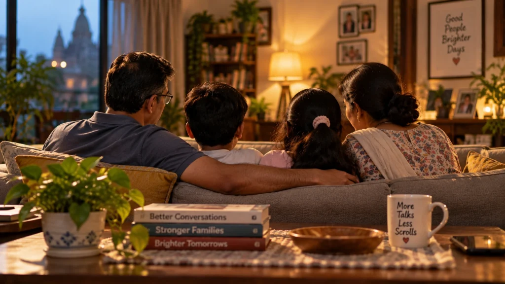 Family spending time together at home away from phone screens