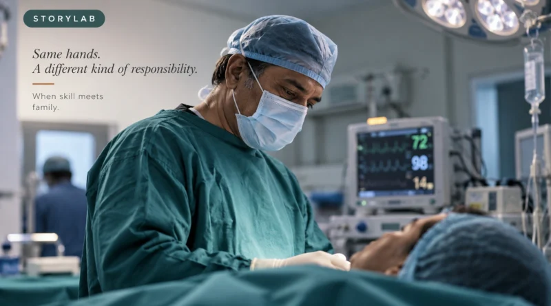Surgeon operating on a family member in an operating theatre