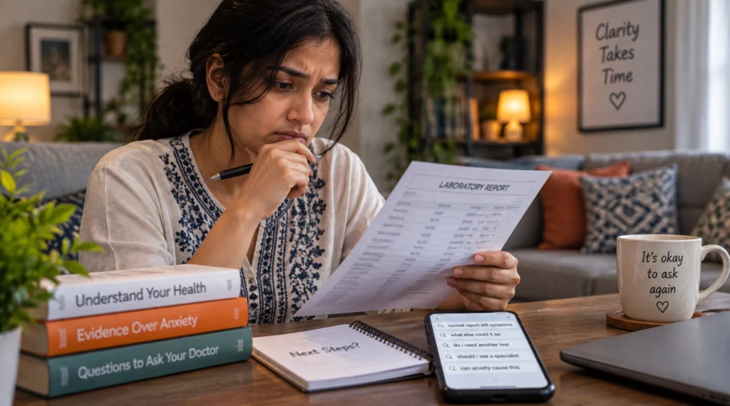 Young woman repeatedly checking health symptoms