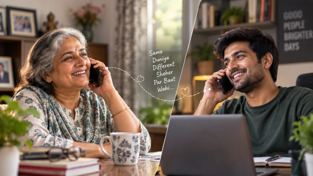 Two people staying connected through a phone conversation