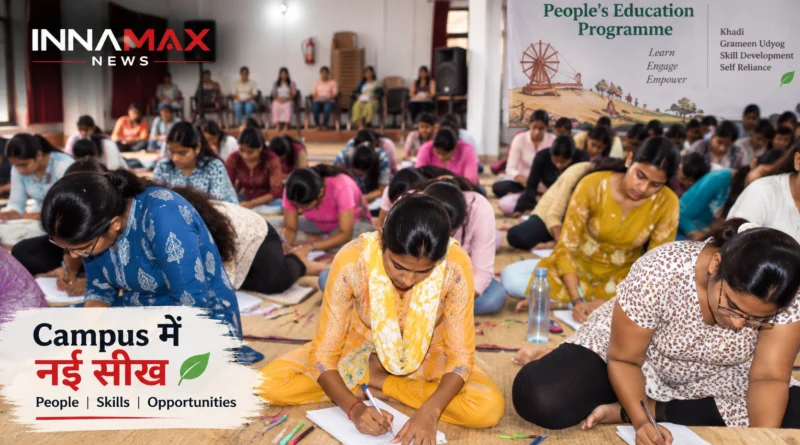 Students writing during People’s Education Programme at Vasant Mahila Mahavidyalaya Varanasi