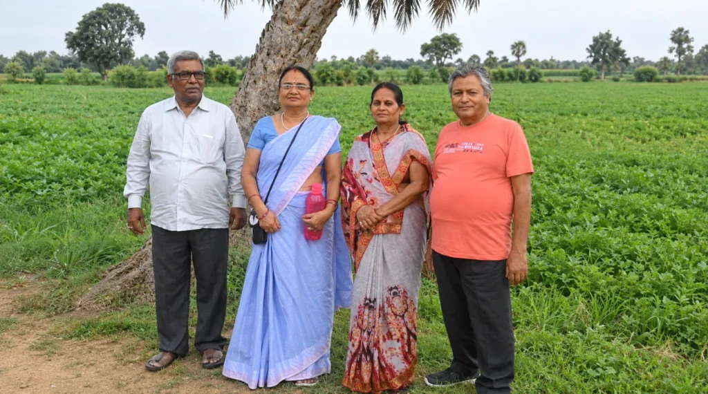 S.N. Singh with family members in a village setting