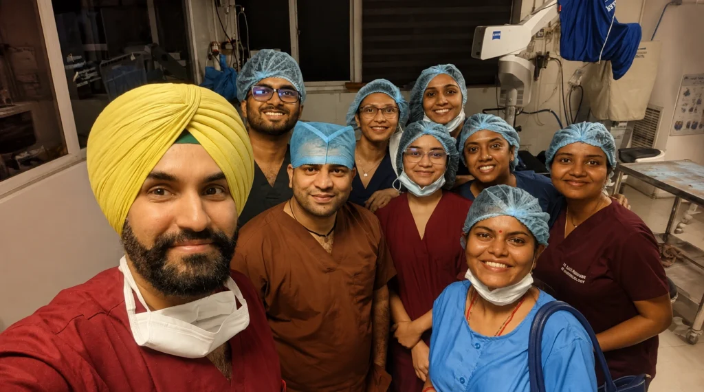 Varinder Jeet Singh with colleagues inside an operation theatre